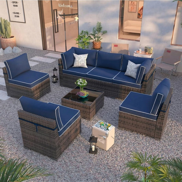 English Elm Cushion Covers 14 Piece Set for Outdoor Wicker Rattan Sectional Patio Sofa Uv Navy Blue W419P460546