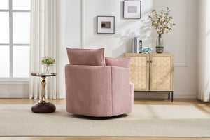 English Elm swivel Barrel Accent Chair with Solid Wood Frame & Metal Base, 350 lb Capacity, Sleek Curved Backrest Elegance Pink W2120P293678