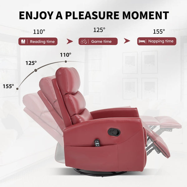 English Elm Heat Massage Rocker Swivel Recliner with Lumbar Relief and Tufted Fabric Lounge Chair W3224P321932