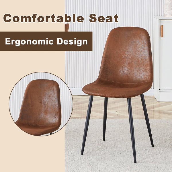 English Elm 1 Stylish Rectangular Dining Table With 6 Brown Chairs - Clear Glass Top & Modern Mdf Base Set W1151S04024