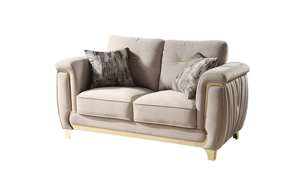 English Elm Leena Contemporary Upholstery 2Pc Living Room Set With Gold Accents & Plush Beige Comfort Design B009S01440