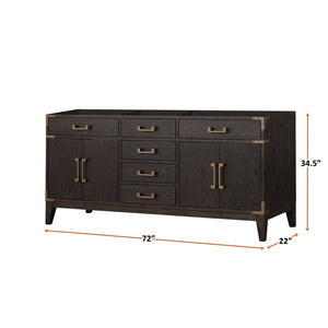 English Elm Brown Oak Double Bath Vanity - Elegant 72" W Design With Ample Storage & Soft-Close Features B2731P259878