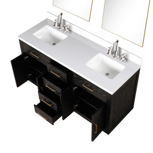 English Elm Black Oak Double Bath Vanity Set With Cultured Marble Top, Chrome Faucets, And Frameless Mirrors B2731S02174