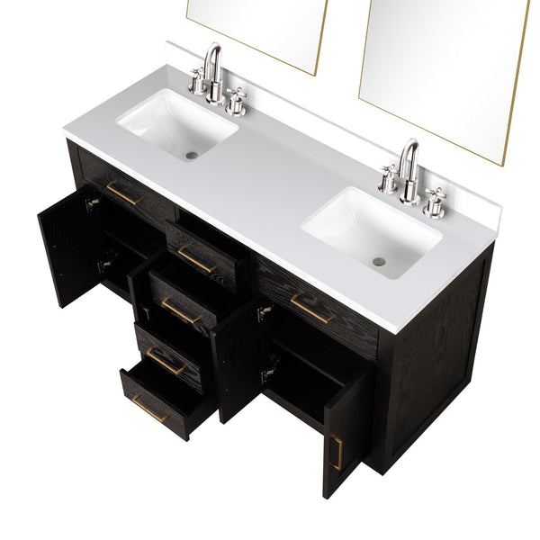 English Elm Black Oak Double Bath Vanity Set With Cultured Marble Top, Chrome Faucets, And Frameless Mirrors B2731S02174