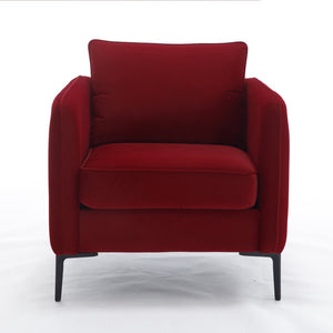 English Elm Accent Velvet Armchair Mid-century Modern Plush Seat with Metal Legs for Any Room Wine Red W3244P327125