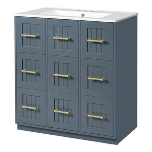 English Elm 30inch Bathroom Vanity with Undermount Sink, Tip-Out Tray, Soft-Close Doors, Spacious Drawers & Handles Blue N710P331580C