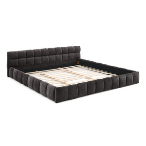 English Elm King Platform Bed Fully Upholstered in Plush Chenille with Low Profile Modern Frame Dark Gray W487S00467
