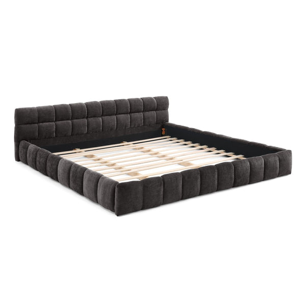English Elm King Platform Bed Fully Upholstered in Plush Chenille with Low Profile Modern Frame Dark Gray W487S00467