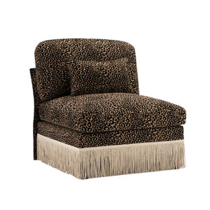 English Elm Armless Modular Sofa Leopard Chenille Upholstered Glam Living Room Accent Piece Black Brown W5656P454393