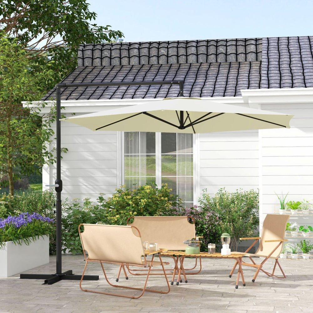 English Elm Outsunny 9.5Ft Cantilever Patio Umbrella With Crank - Stylish, Durable & Versatile Outdoor Shade Solution W2225P174158-GIGA