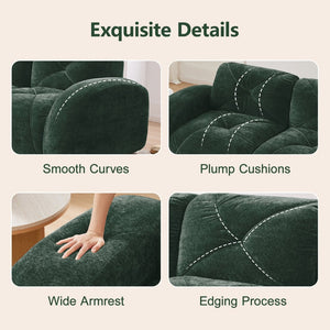 English Elm Three Seater Chenille Sofa with Ottoman Solid Wood Base Tufted Arms Living Room Green W714S01641