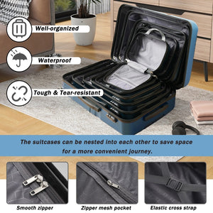 English Elm Hardshell Abs Four Piece Luggage Set with Spinner Wheels Tsa Lock Packing Cubes Inky Blue N730P262653C