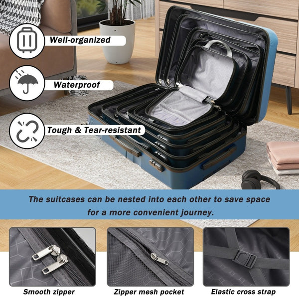 English Elm Hardshell Abs Four Piece Luggage Set with Spinner Wheels Tsa Lock Packing Cubes Inky Blue N730P262653C