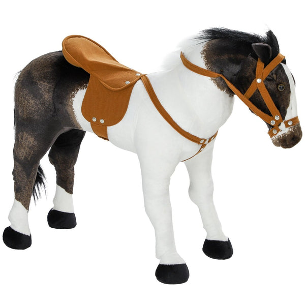 English Elm Qaba Plush Ride on Pony Toy with Saddle Stirrups and Neighing Sound for Kids W2225P249774