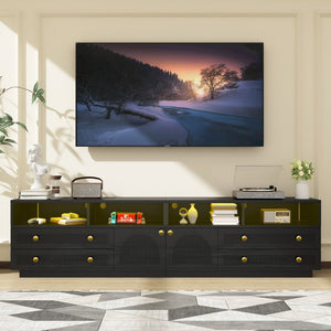 English Elm Tv Stand with Rgb Led Lighting High Gloss Entertainment Center for Large Living Rooms Black T3773P416493