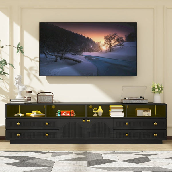 English Elm Tv Stand with Rgb Led Lighting High Gloss Entertainment Center for Large Living Rooms Black T3773P416493
