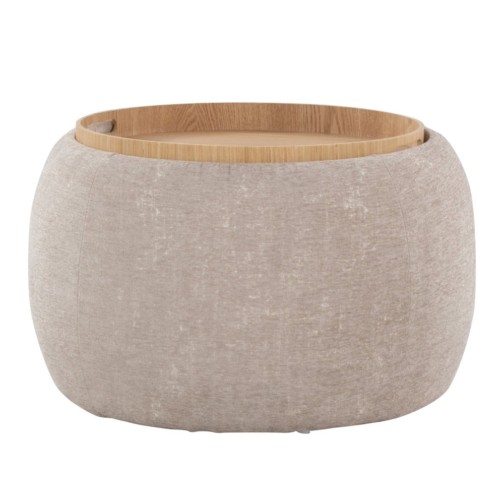English Elm Tray Pouf Ottoman - Chic Multi-Functional Accent With Natural Wood Top And Hidden Storage Options B202P223754-GIGA