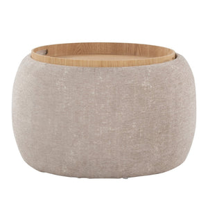 English Elm Tray Pouf Ottoman - Chic Multi-Functional Accent With Natural Wood Top And Hidden Storage Options B202P223754-GIGA