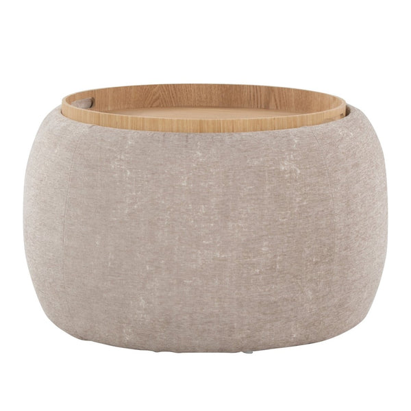 English Elm Tray Pouf Ottoman - Chic Multi-Functional Accent With Natural Wood Top And Hidden Storage Options B202P223754-GIGA