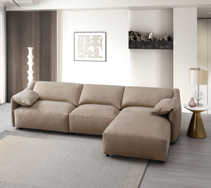 English Elm Veata Light Brown Suede Sectional Sofa with Pocket Coil Seats, Feather-Down Cushions, Chaise Comfort B2726S00537