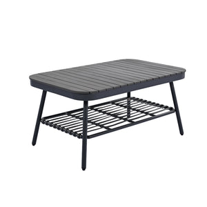 English Elm Christopher Knight Home® - 4-Piece Outdoor Patio Set with Woven Rope U-Back, Steel Frame, Thick Cushions & Acacia Table for Garden Black+Grey N780P209458G