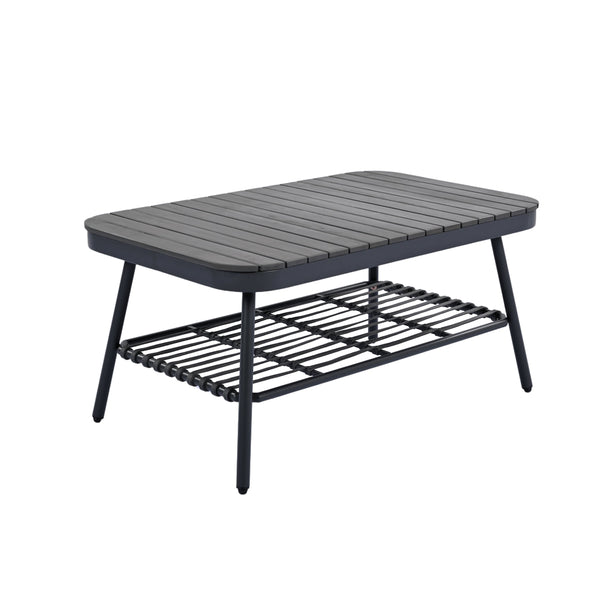 English Elm Christopher Knight Home® - 4-Piece Outdoor Patio Set with Woven Rope U-Back, Steel Frame, Thick Cushions & Acacia Table for Garden Black+Grey N780P209458G