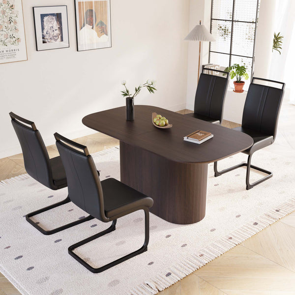 English Elm 63" Modern Industrial Brown Mdf Dining Table & 4 Pu Armless Chairs Set With Black Metal Legs W2189S00663