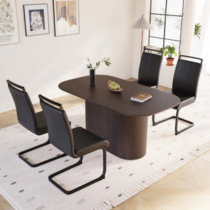 English Elm 63 Mdf Brown Rectangular Dining Table and Pu Leather Chair 5 Piece Set for Kitchen W2189S00891