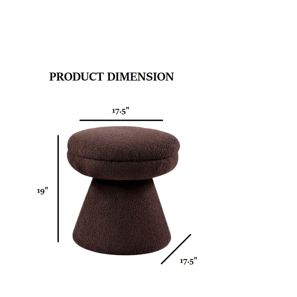 English Elm Brown Mushroom Accent Stool 19"H Teddy Fabric Round Top Pedestal Base Plush Contemporary Cozy Decor B2741P388375