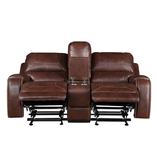 English Elm Steve Silver - Keily 3-Piece Manual Reclining Living Room Set in Dark Brown Faux Leather with USB Console and Swivel Recliner B081S00272