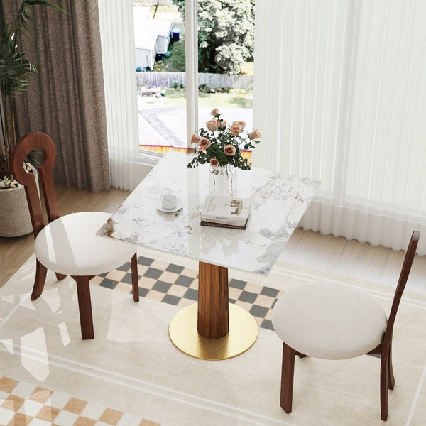 English Elm Modern Square Dining Table - 33.5" Sintered Stone Top With Wood Legs & Gold Base For Small Spaces P2 W1535S00599-GIGA