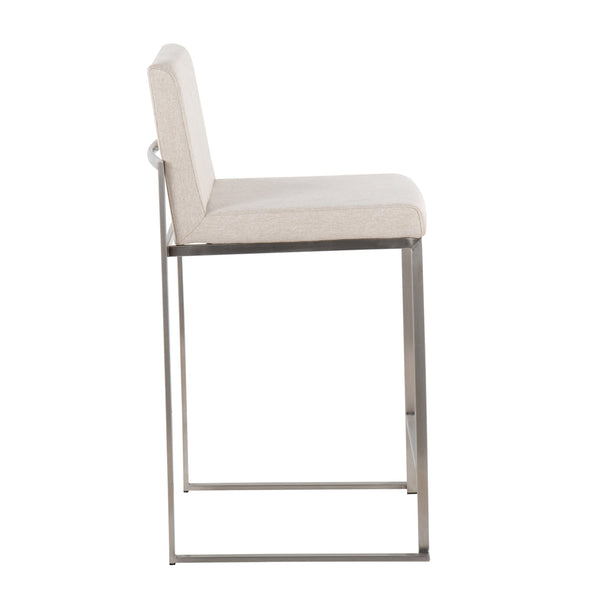 English Elm Fuji Set Of 3 High Back Counter Stools In Beige Fabric With Stainless Steel Frame For Modern Spaces B202P221969