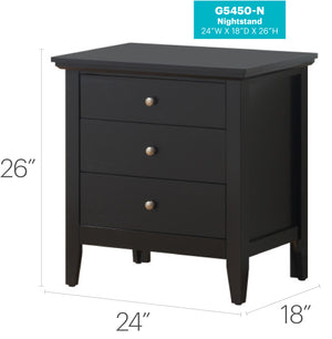 English Elm Chic Black 3-Drawer Nightstand 26"H x 24"W x 18"D — Durable Particleboard, Sleek Modern Casual Accent for Bedroom Storage B078118400