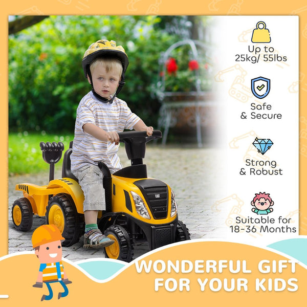 English Elm Qaba Caterpillar Licensed Toddler Excavator Ride on with Shovel Trailer and Horn W2225P249788