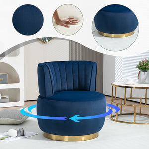 English Elm 360 Velvet Swivel Barrel Chair with Plush Foam Cushion, 360° Rotating Accent Seat for Living Room Navy W395P145392