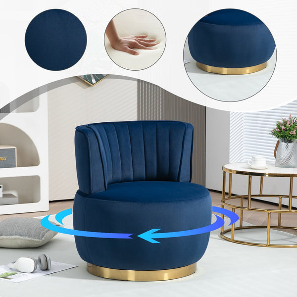 English Elm 360 Velvet Swivel Barrel Chair with Plush Foam Cushion, 360° Rotating Accent Seat for Living Room Navy W395P145392