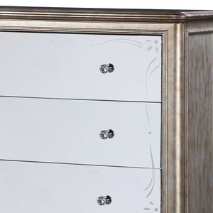 English Elm Esteban Antique Champagne Finish Chest with Mirrored Drawers, Felt-Lined Top, Crystal Knobs and Cabriole Legs B2726P257376