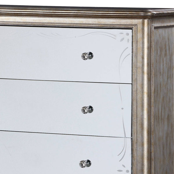English Elm Esteban Antique Champagne Finish Chest with Mirrored Drawers, Felt-Lined Top, Crystal Knobs and Cabriole Legs B2726P257376