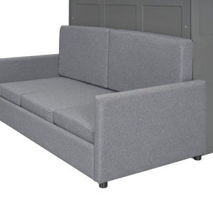 English Elm Queen Murphy Bed with Linen Cushion Sofa Folds Flat for Studio or Guest Room Gray LP000891AAE-1