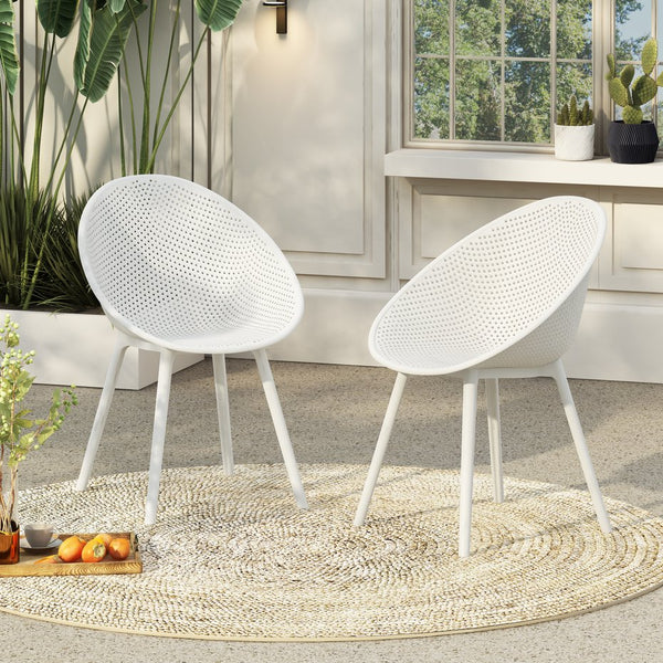 English Elm Christopher Knight Home® - Gable Outdoor Dining Chair Set of 2 – Weather-Resistant Resin Build, Perforated Diamond Pattern Comfort White N775P176686K