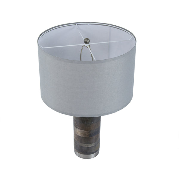English Elm 16x16x23.5" Gray and Silver Brushed Table Lamp with Drum Shade, Iron & Mango Wood Base, Modern Bedside Accent W2078P399250
