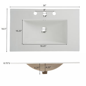 English Elm Christopher Knight Home® - 36" Modern Bathroom Vanity with Ceramic Sink, Tip-Out Tray, Soft-Close Drawers, Open Shelf, Waterproof Surface Gray N817P288908G