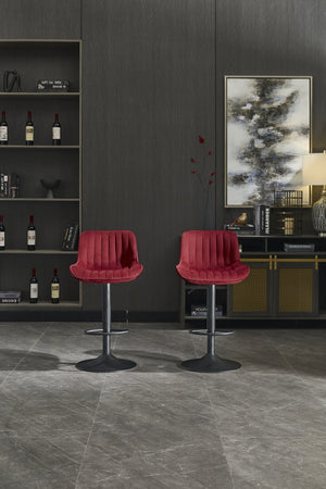 English Elm Chrome Velvet Swivel Bar Stool Set of 2 — Height Adjustable, 360° Rotating Footrest, Red Upholstery W1249P253969