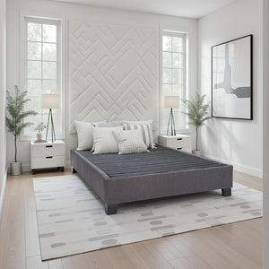 English Elm Modern Low Profile King Platform Bed Base Upholstered in Soft Polyester Fabric Grey B108P468538