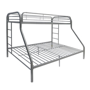 English Elm Tritan Twin/Full Metal Bunk Bed Silver Finish — 2" Tube Frame, Full Guardrail, Twin Over Full, 660lb Capacity B2726P400277