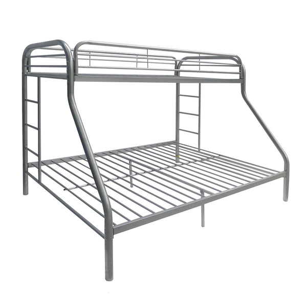 English Elm Tritan Twin/Full Metal Bunk Bed Silver Finish — 2" Tube Frame, Full Guardrail, Twin Over Full, 660lb Capacity B2726P400277