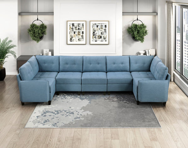 English Elm Living Modular Armless Chair with Hidden Storage, Tufted Fabric Comfort, Solid Wood Frame, Easy Assembly Blue 28.5 L x 37.75 W x 16 H B011P309913