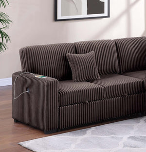 English Elm Modern Corduroy Sectional Sofa with Storage Pull Out Bed and Usb Charging Port B011S02172