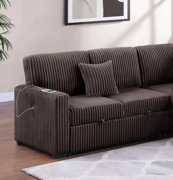 English Elm Modern Corduroy Sectional Sofa with Storage Pull Out Bed and Usb Charging Port B011S02172