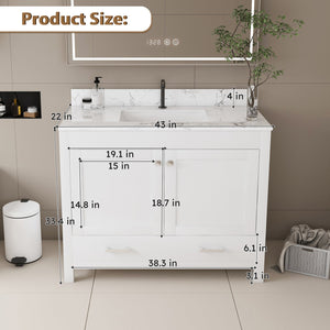 English Elm Modern 43" Bathroom Vanity With Carrara White Top - Stylish, Durable Storage & Soft-Close Features W509S00138
